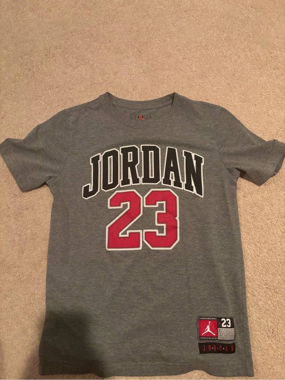 Jordan Gray Short Sleeve Tee with Red 23 Graphic